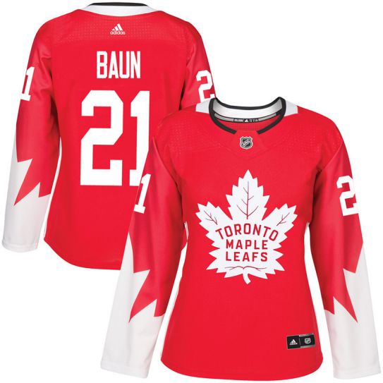 2017 NHL Toronto Maple Leafs women #21 Bobby Baun red jersey->women nhl jersey->Women Jersey